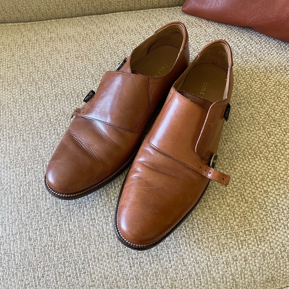 Cole Haan Men’s Monkstrap tan leather shoes size 9.5